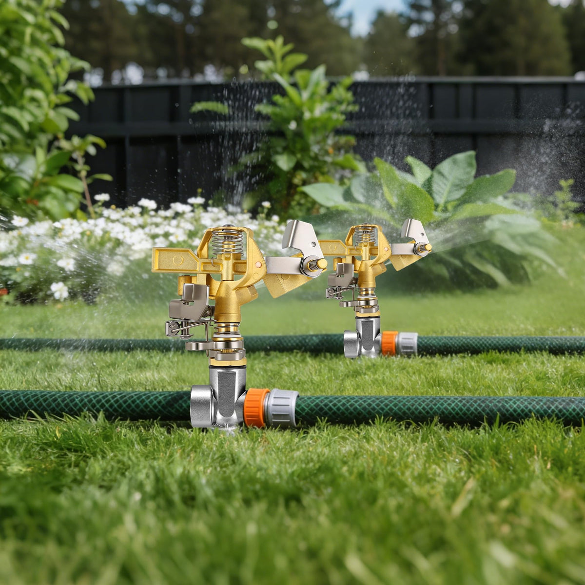 Triumpeek deflector shield adjusts arc height for precision watering.