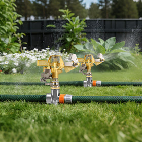 Triumpeek deflector shield adjusts arc height for precision watering.