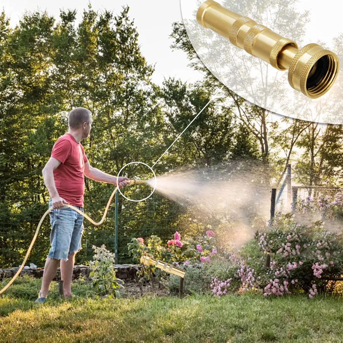 Triumpeek hose nozzle with 3/4-inch thread compatibility for standard hoses.