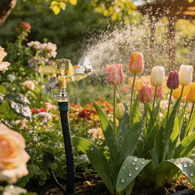 Triumpeek multi-use sprinkler for lawns, beds, and farms supports versatile irrigation