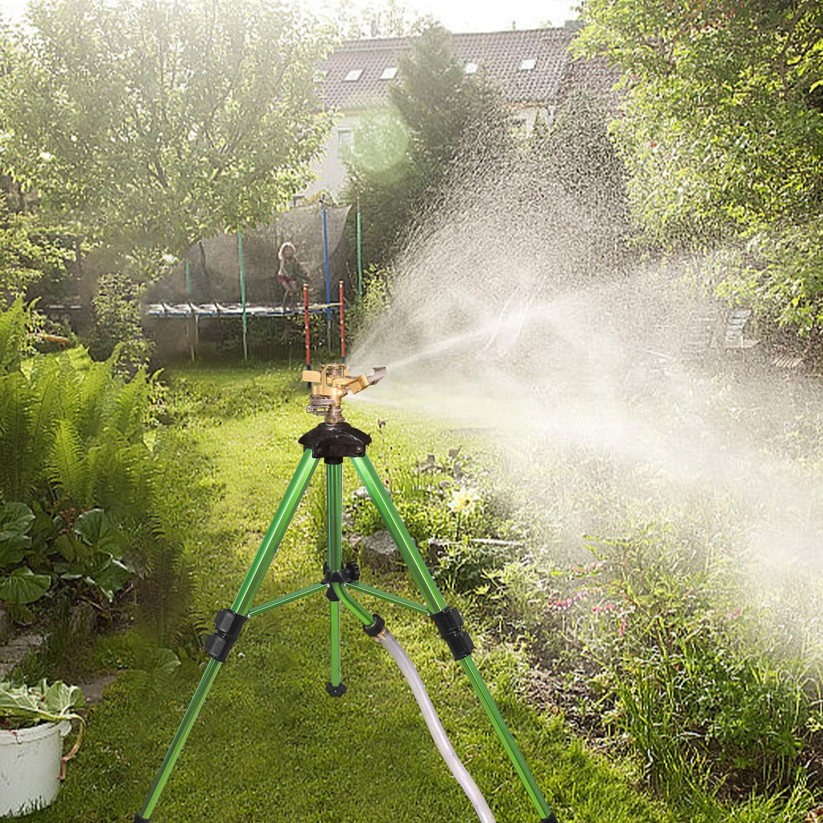 Triumpeek brass head offers durable, steady irrigation for gardens.