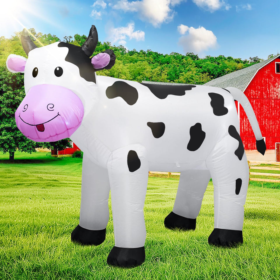 TRMESIA 6FT inflatable cow with outdoor LED lights brightens the yard at dusk