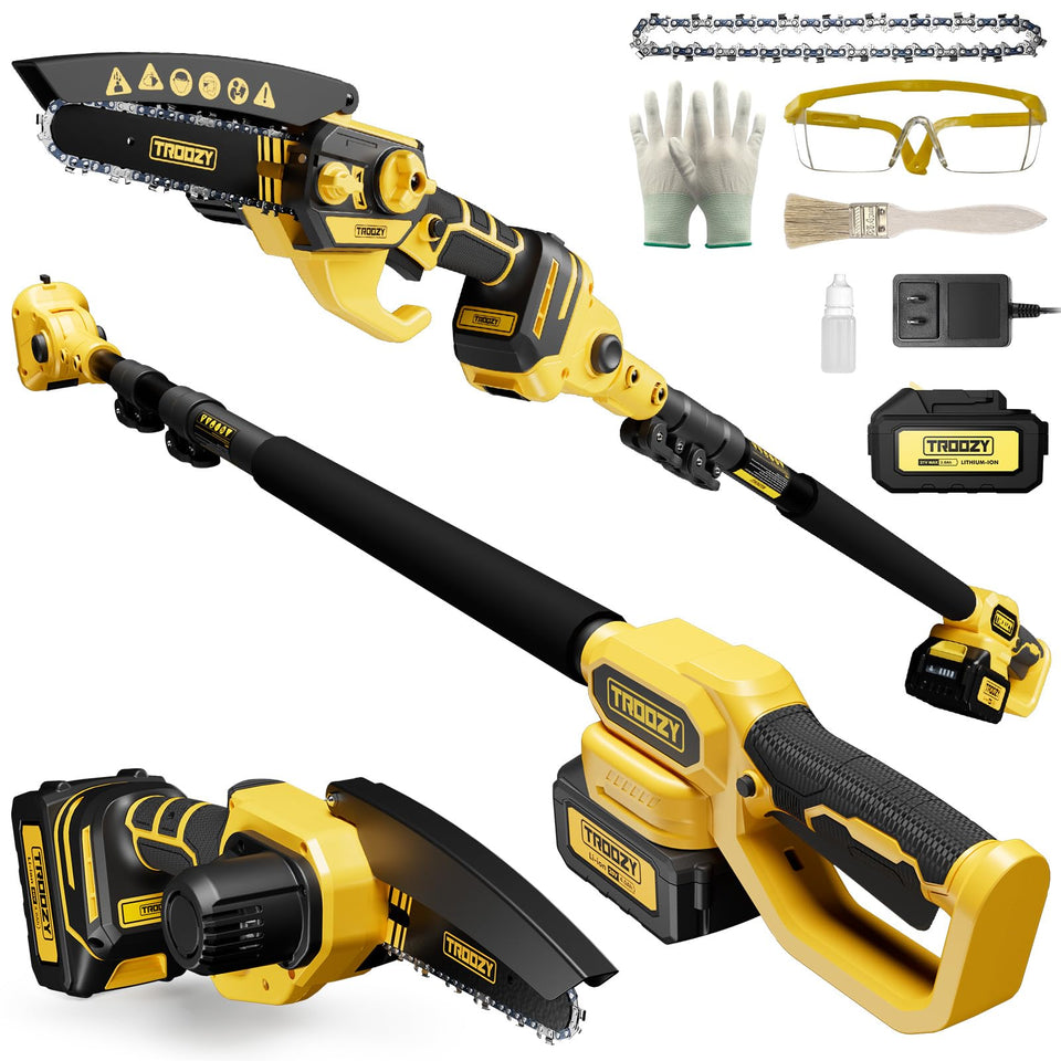 TROOZY 2-in-1 pole saw extended pole for reaching high branches safely.