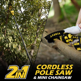 TROOZY pivot head enables angled cuts on hard-to-reach branches.