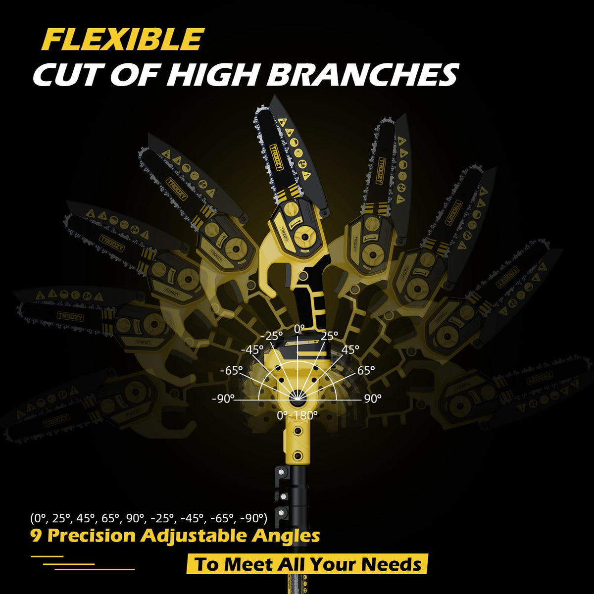 TROOZY tool-free chain tensioning simplifies maintenance during pruning.