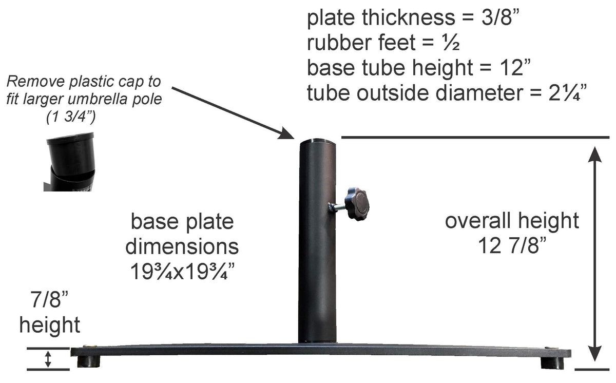 Tropishade steel base closeup reveals durable steel plate and weather-ready finish