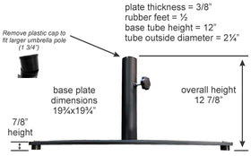 Tropishade steel base closeup reveals durable steel plate and weather-ready finish