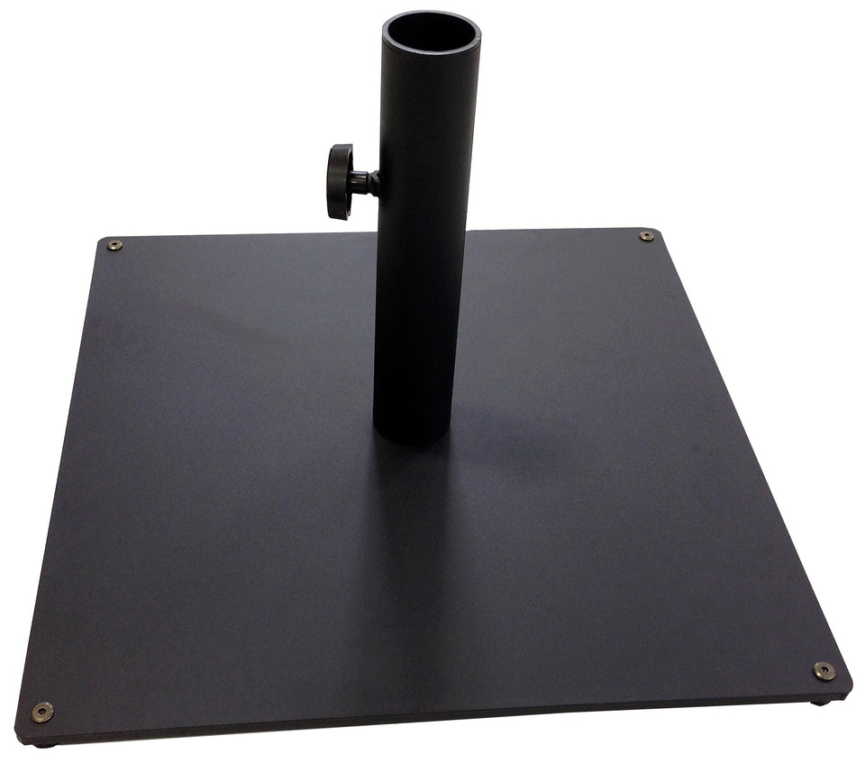 Tropishade steel base top view showing solid 36 lb stability for outdoor shade