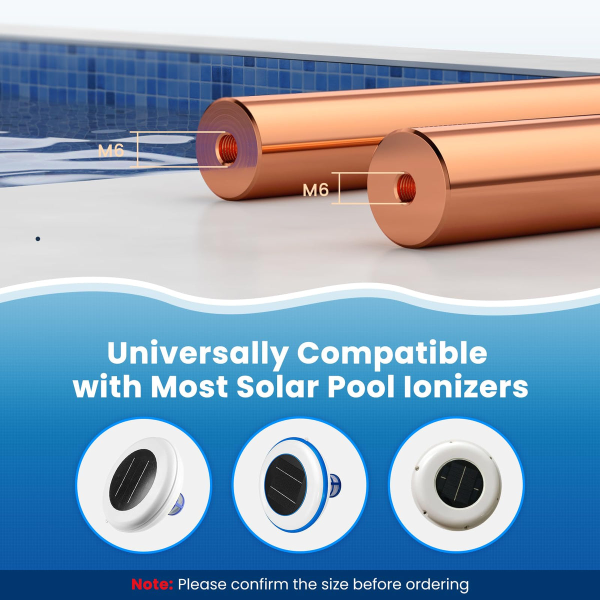 Troxlly copper anode with threaded basket, secure installation for solar ionizers.