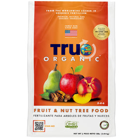 True Organic Fruit & Nut Food bag ready for tree feeding to boost yields.