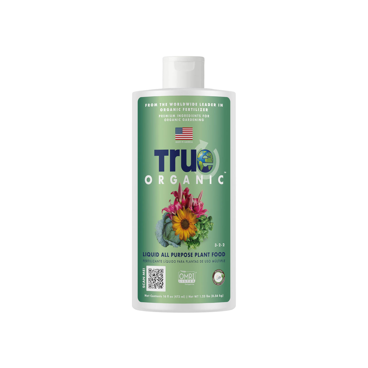 True Organic Liquid All Purpose Plant Food bottle front view for easy indoor and outdoor feeding.