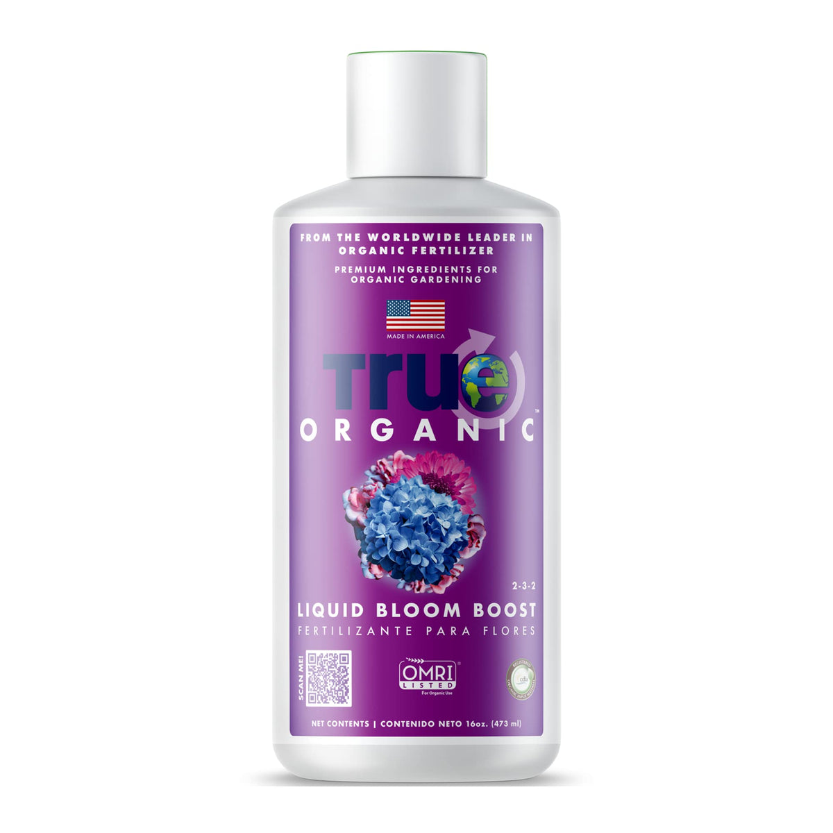 True Organic Liquid Bloom Boost bottle enables easy feeding for vibrant growth.