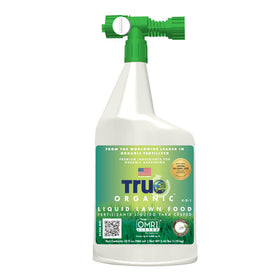 True Organic Liquid Lawn Food bottle ready for quick lawn feeding and vibrant color