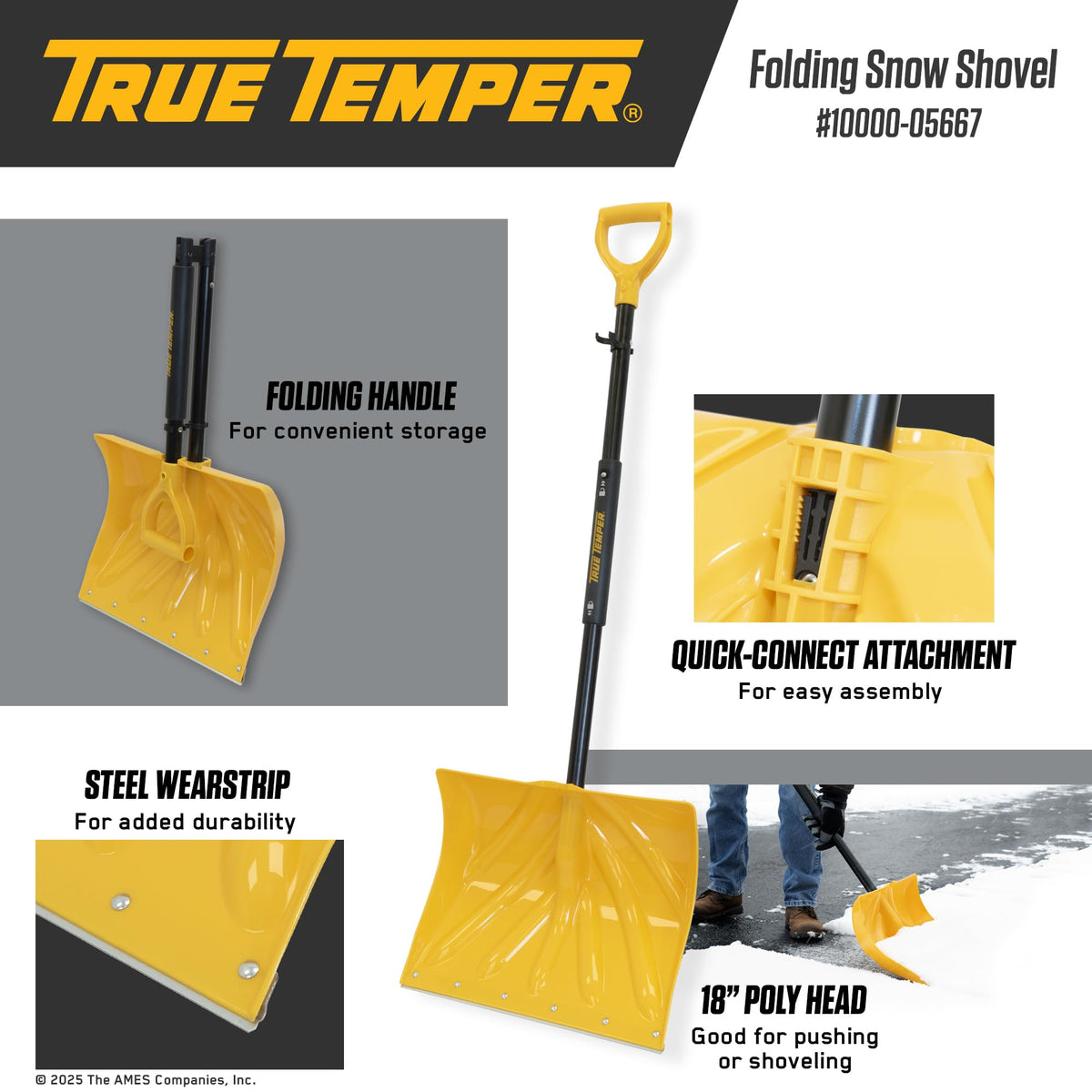 TRUE TEMPER durable poly head with steel wearstrip for longevity.