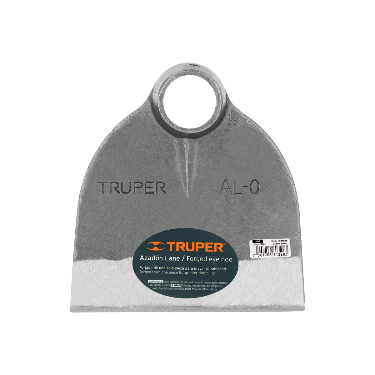 Truper Lane No. 0 forged hoe head, 6-1/2 by 7 inches, for durable soil work.