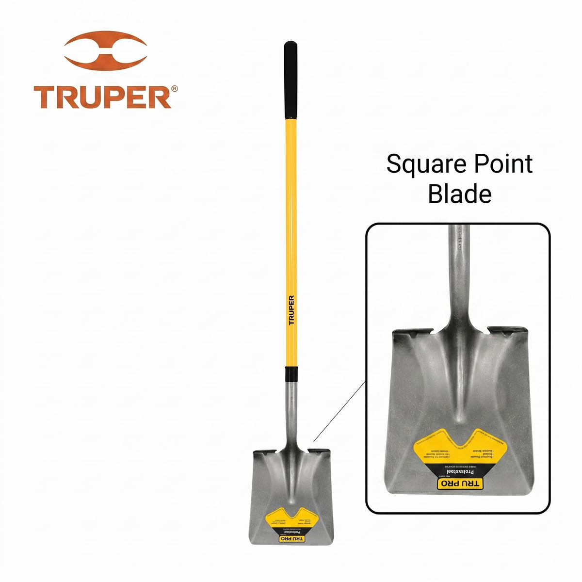 Truper Tru Pro square-point shovel 9-inch cushion grip for comfort and control