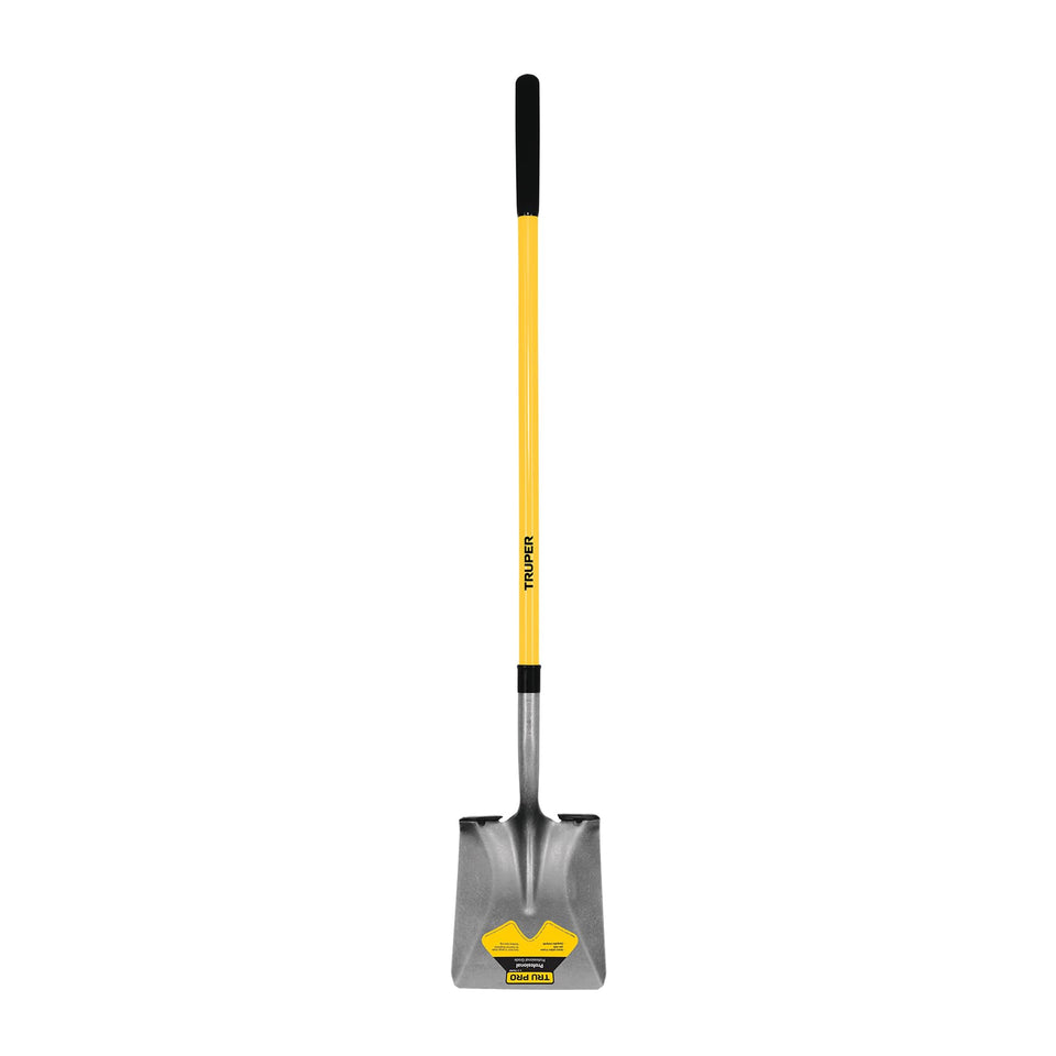 Truper Tru Pro square-point shovel blade close-up for efficient digging and material transfer