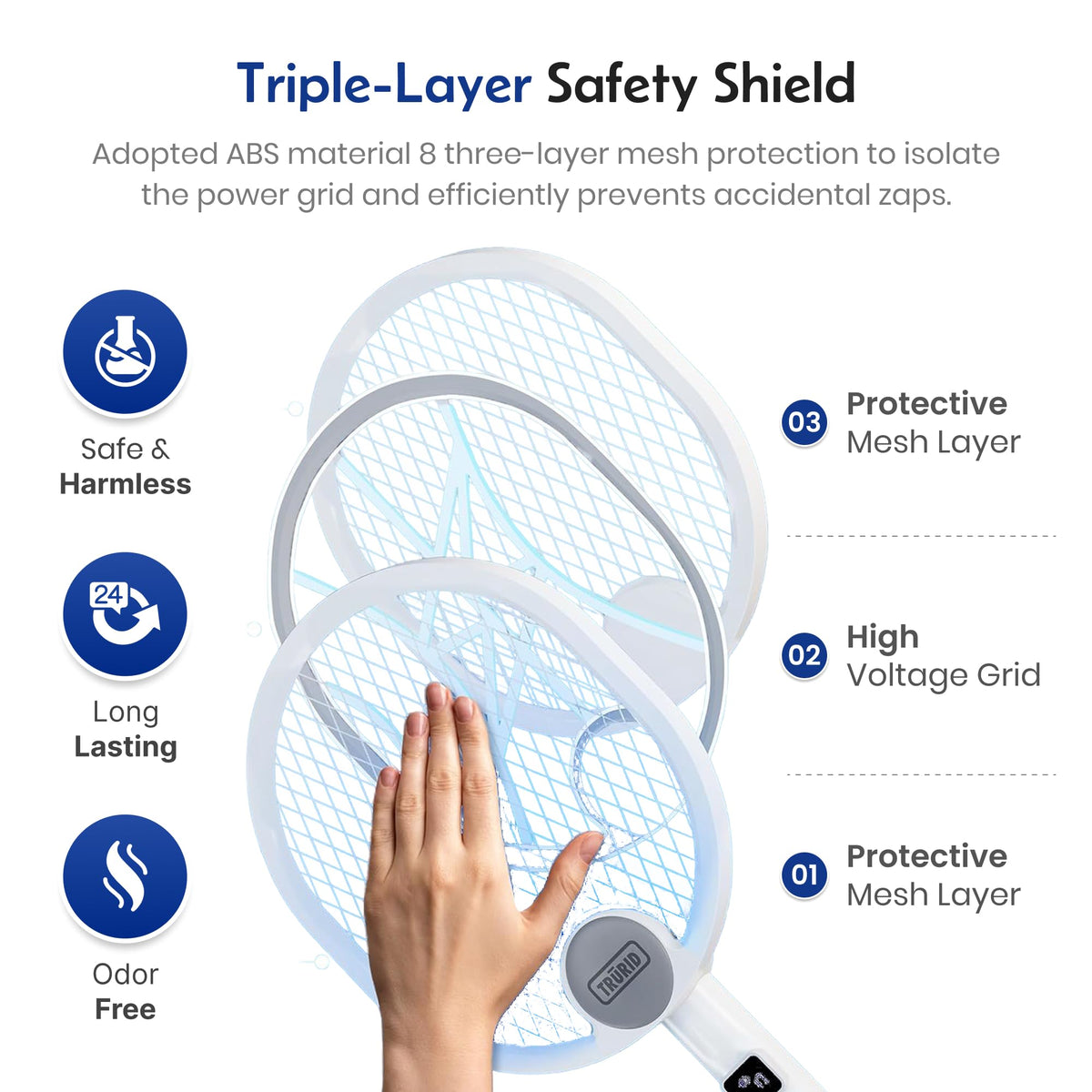 TRURID Fly Swatter Zapper rechargeable battery for long-lasting use.