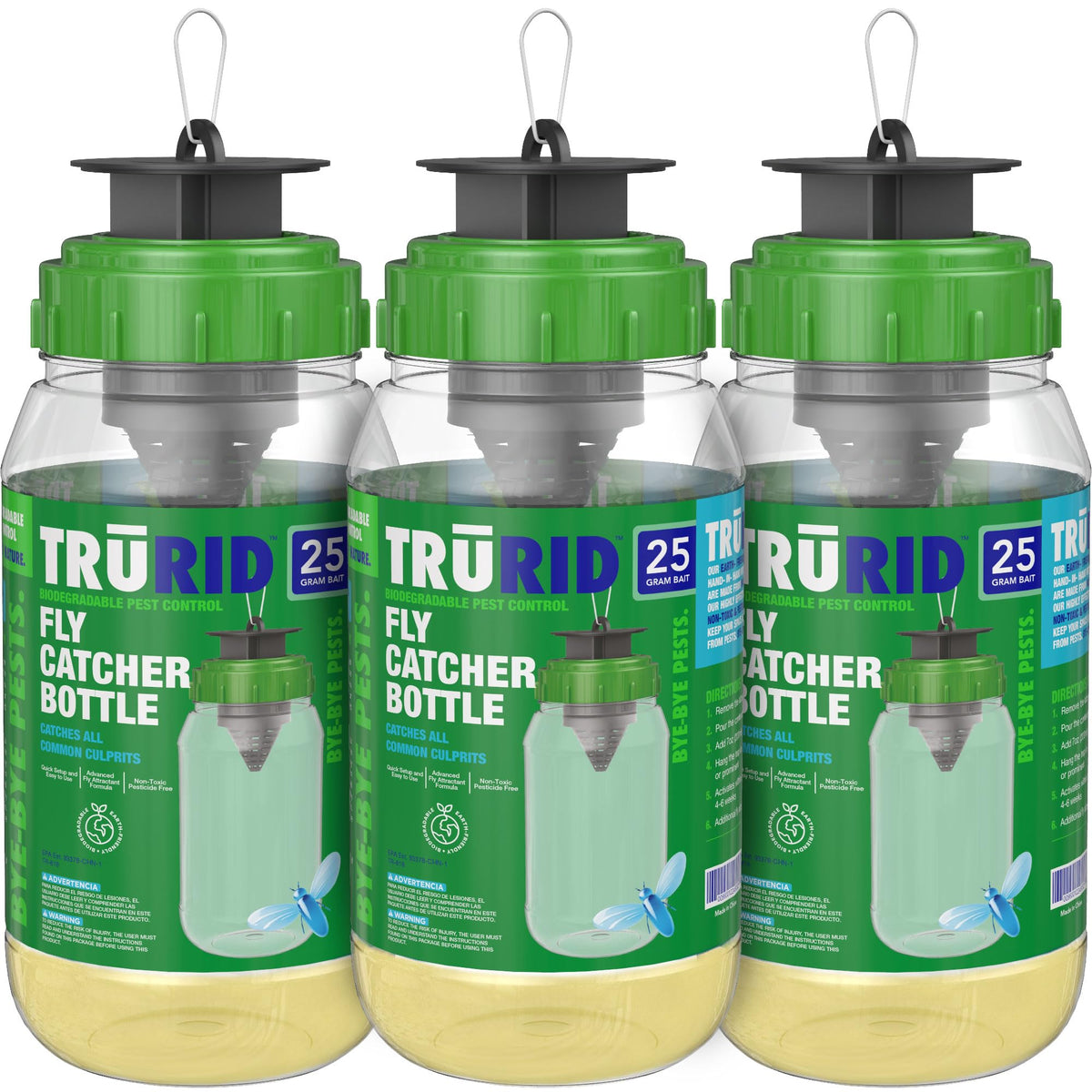 TRURID fly traps 3-pack package ready for quick outdoor deployment against pests.