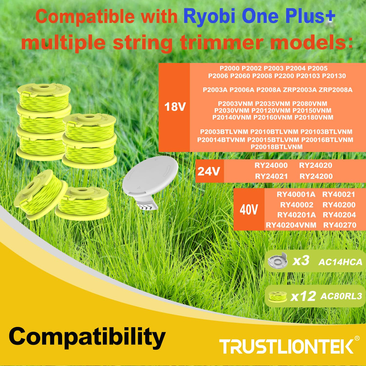Trustliontek compatibility with Ryobi One Plus+ for versatile cordless trimming.