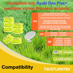 Trustliontek compatibility with Ryobi One Plus+ for versatile cordless trimming.