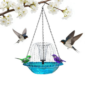 TRWLCFF hanging bird bath fountain with glass bowl attracts hummingbirds.
