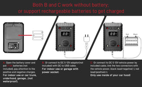 Tryfire rodent deterrent connected to 12V battery keeps pests at bay.