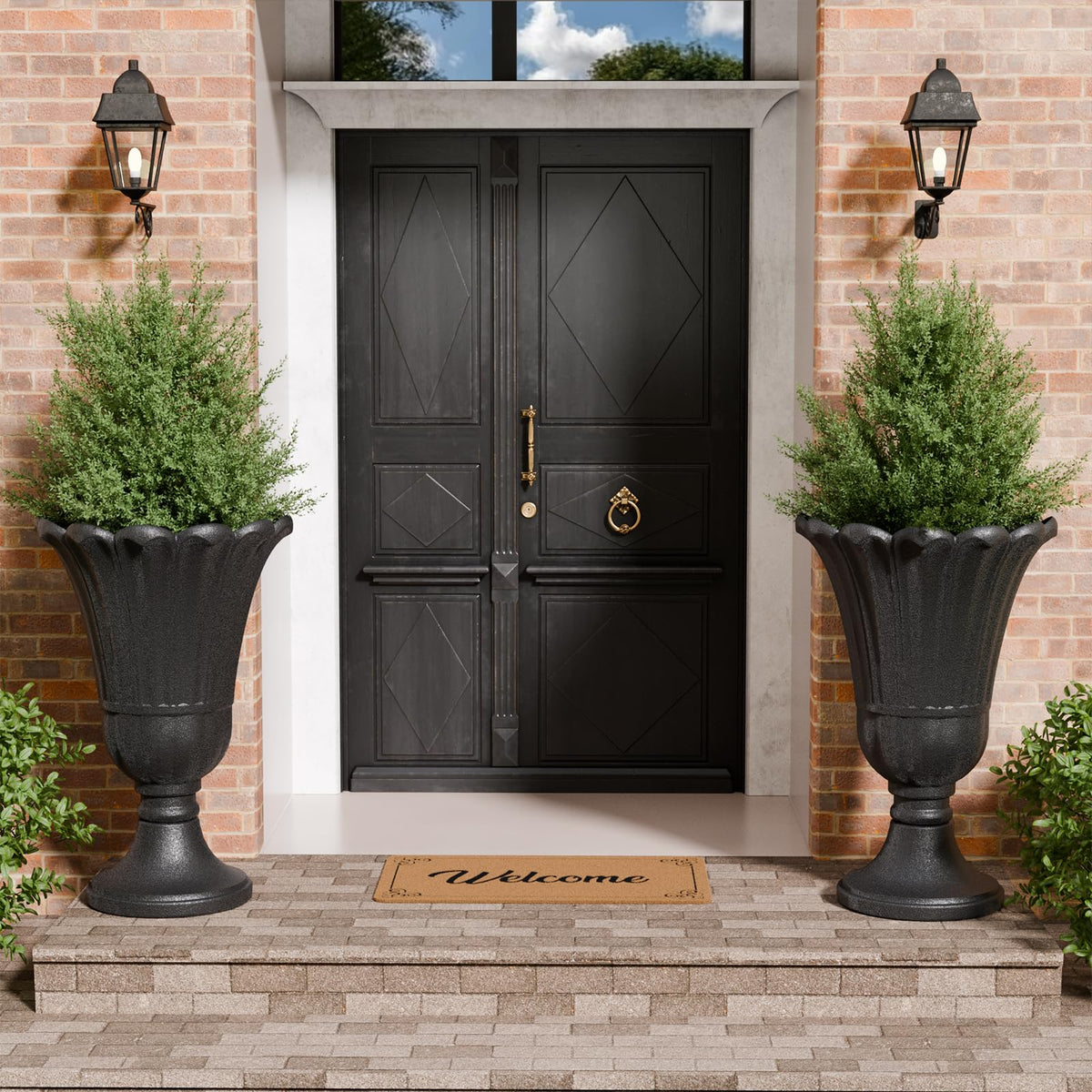 Trygoal black outdoor planter complements modern home exteriors.