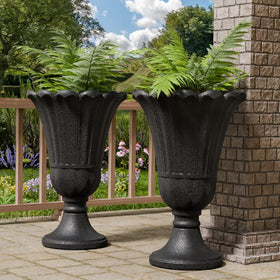 Trygoal tall urn planter assembly showing two-piece construction for easy setup.