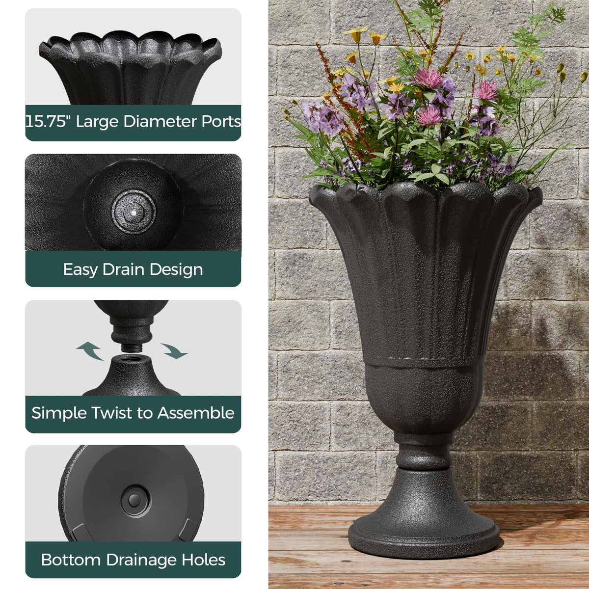 Trygoal water-storage planter demonstrates moisture balance for lush plants.