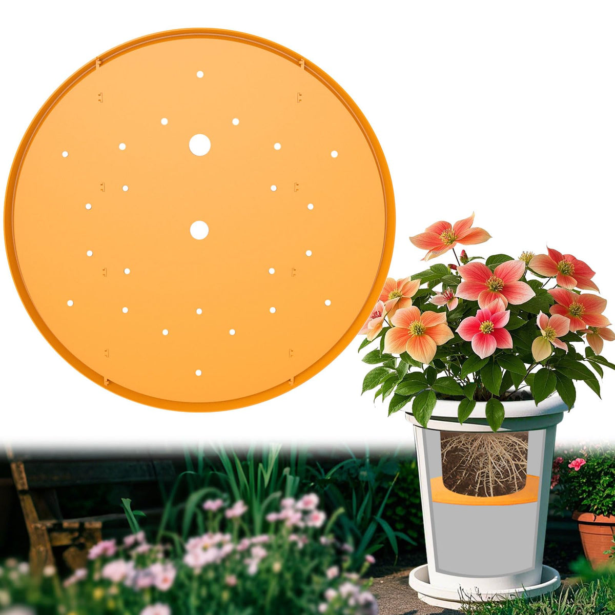 Tryitsbest round planter insert for 18-inch pots showing tidy, reusable filler support for efficient soil use