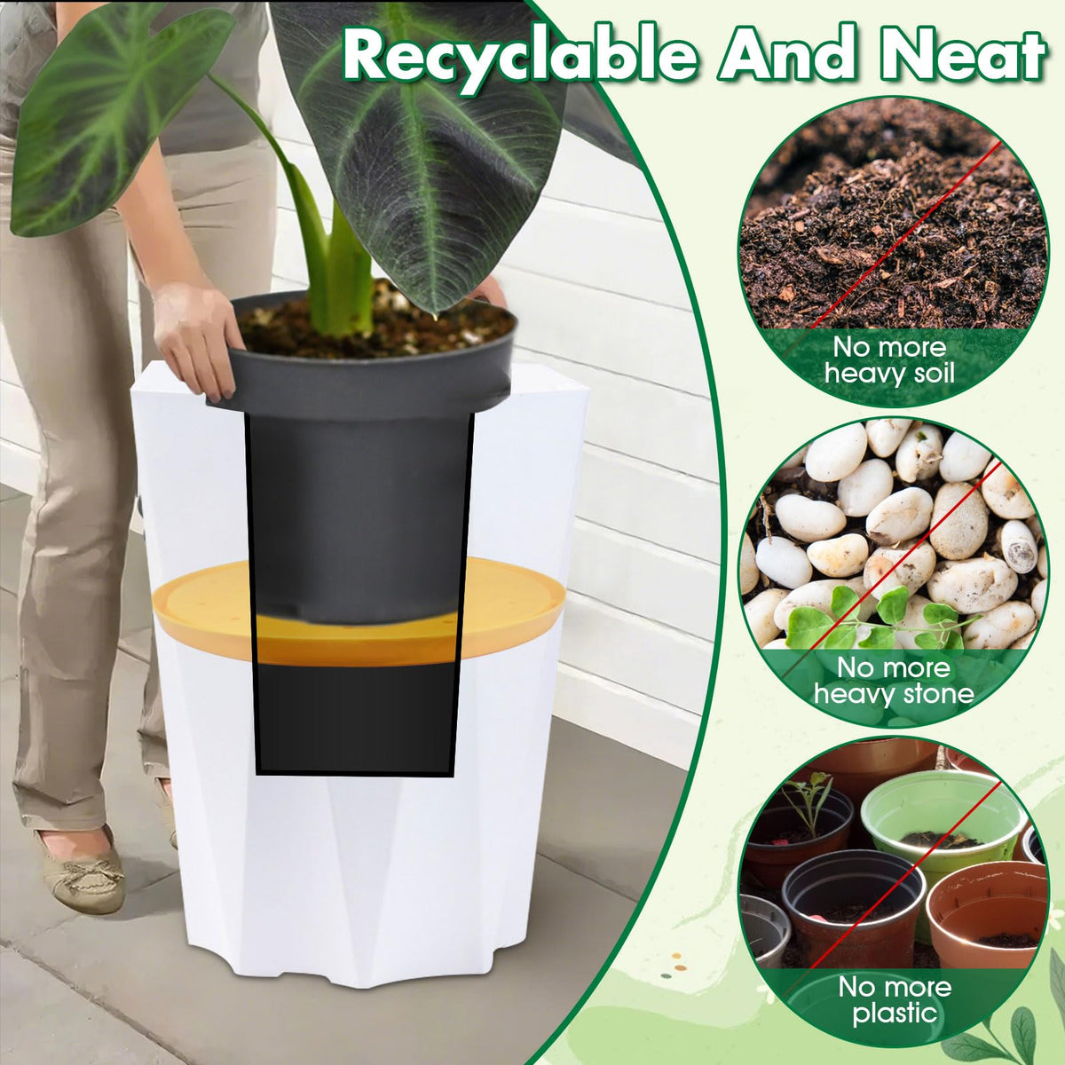 Tryitsbest round pot insert fits tall round planters for a clean look