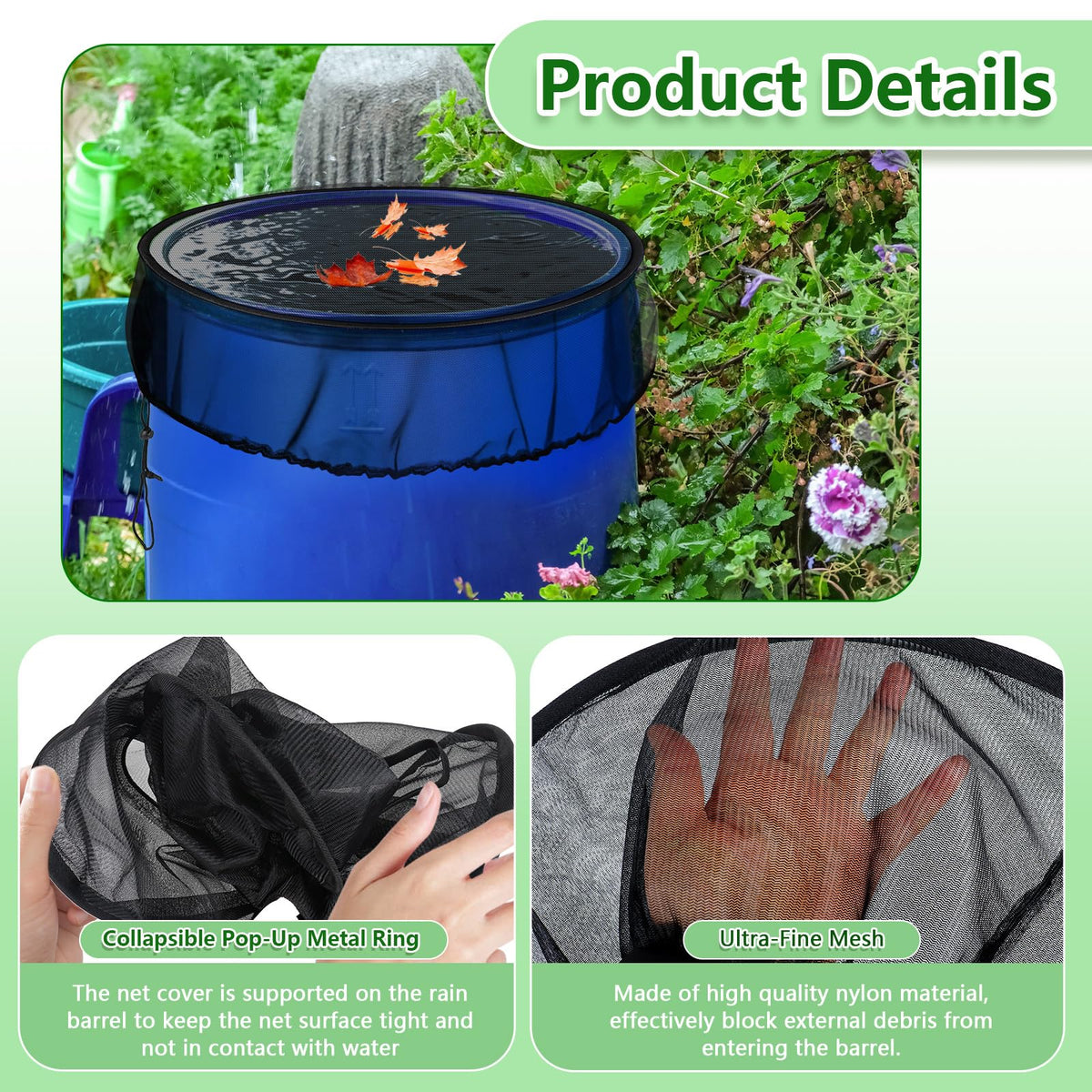 Tryly adjustable drawstring secures the mesh on smaller barrels