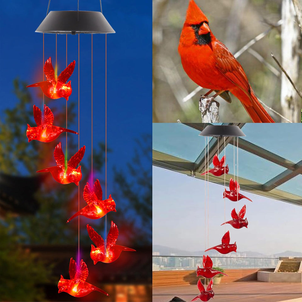 TSIPEKLO Cardinal solar wind chime outdoor lights create warm garden ambiance