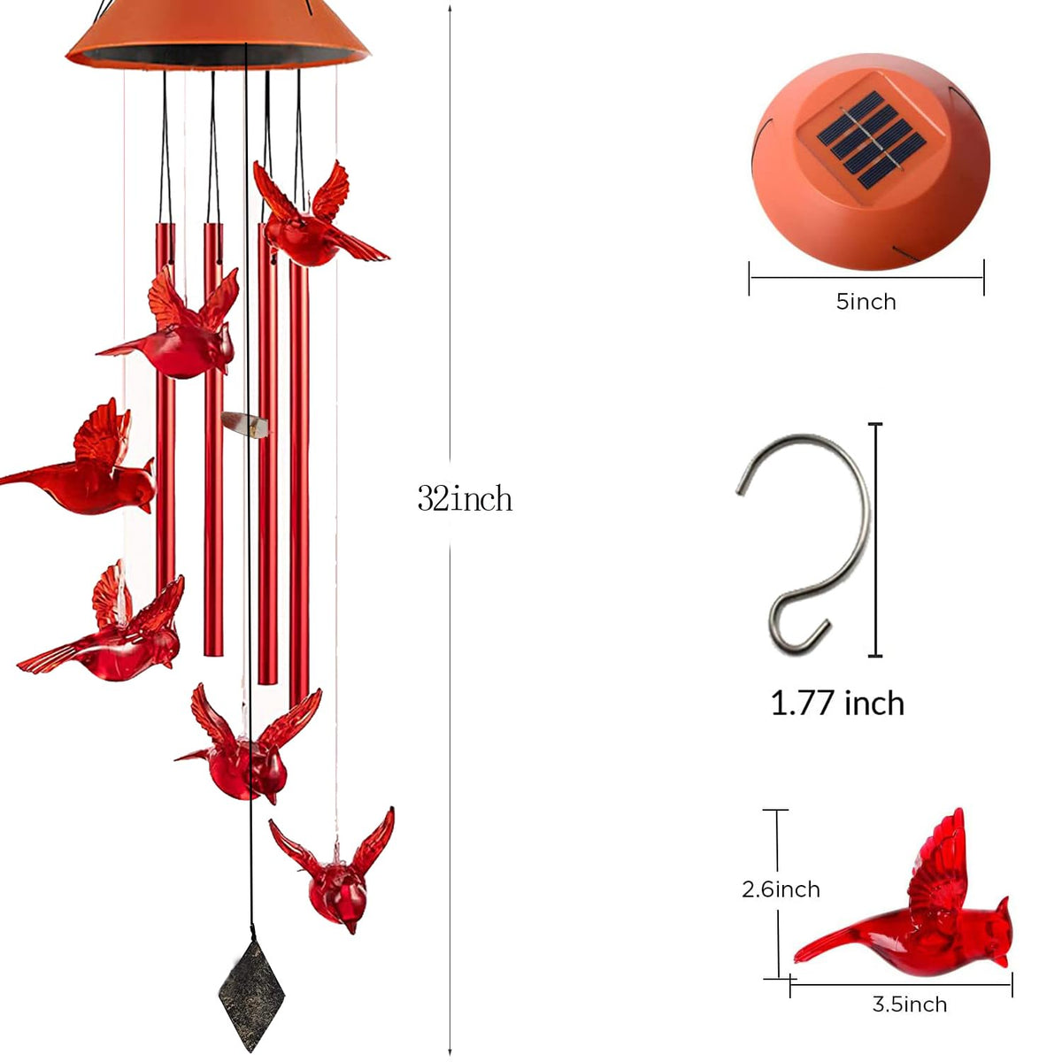 TSIPEKLO Memorial Gift wind chimes with red cardinal glow.