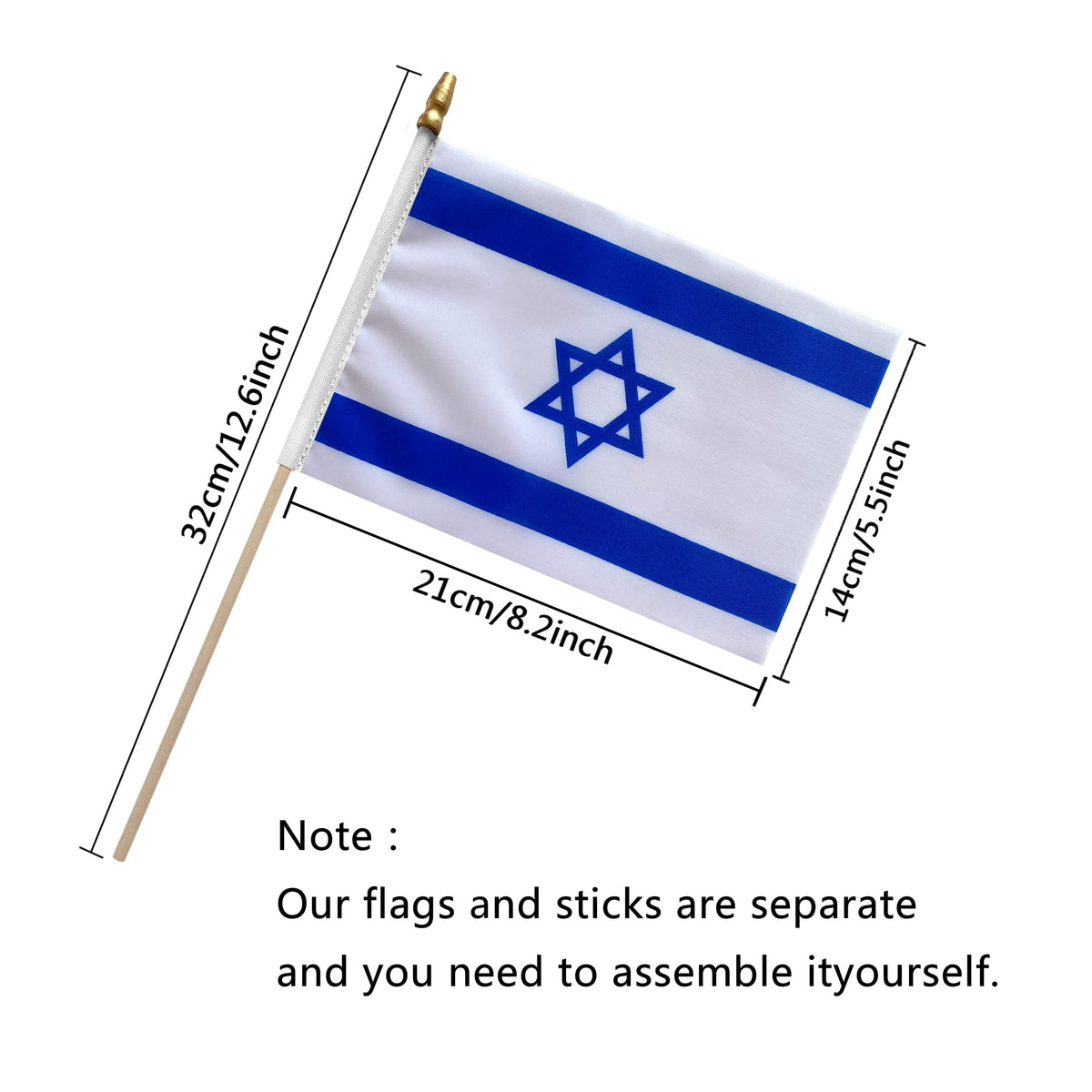 TSMD Israel flag with wood stick detail for easy handling