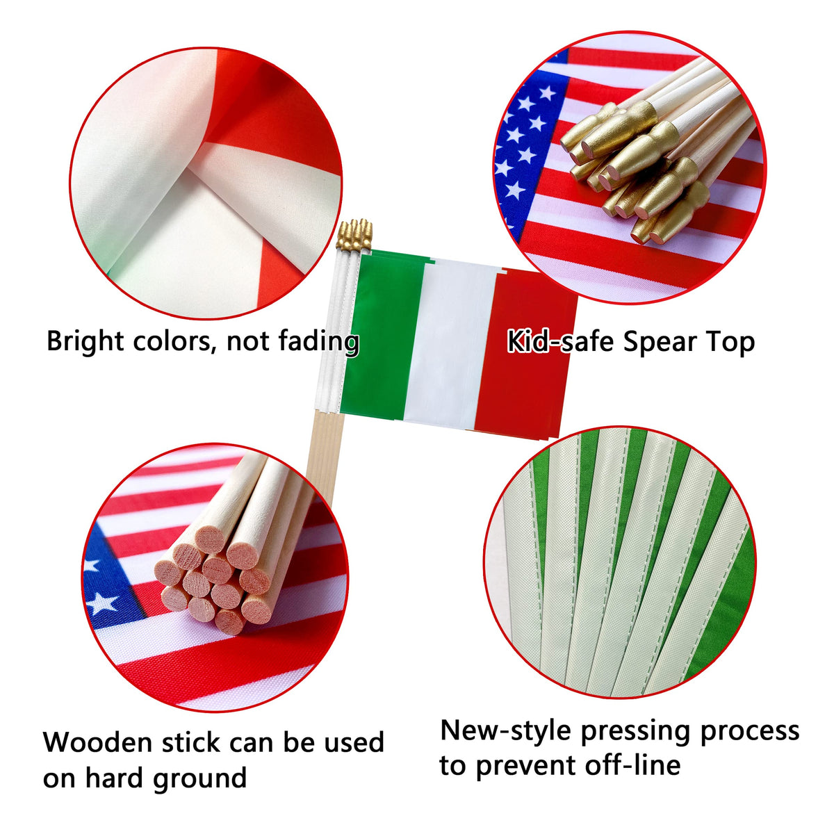 TSMD Italy flag with kid-safe top, ideal for safe indoor displays.
