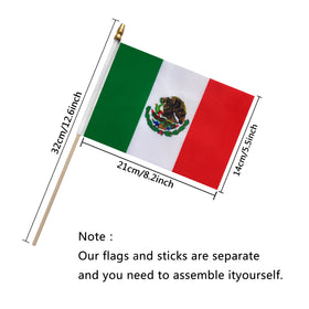 TSMD Mexico flag with wooden stick, easy to hold during parades or table displays.