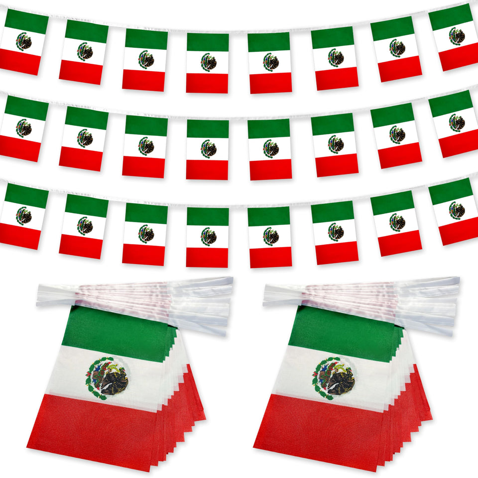 TSMD Mexico flags banner on wall with bright colors for festive decor.