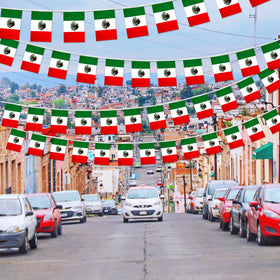 TSMD Mexico flags banner in living room adds festive ambiance.