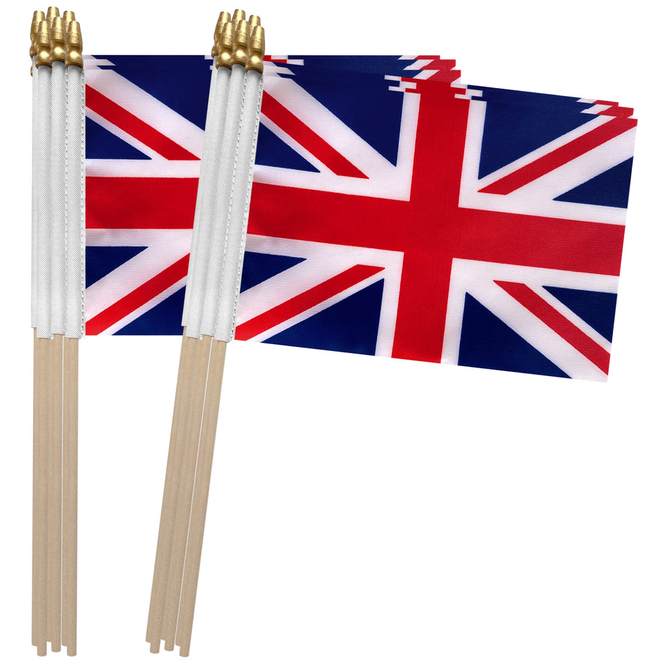 TSMD United Kingdom flag on a wooden stick for events and parades.