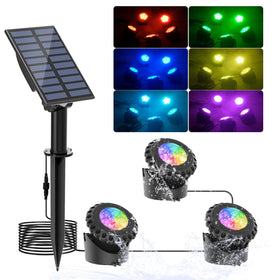 T-SUN solar fountain light head providing bright, wide-angled illumination for pond corners