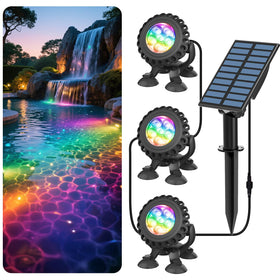 T-SUN solar pond light with six LEDs brightens pond edges.