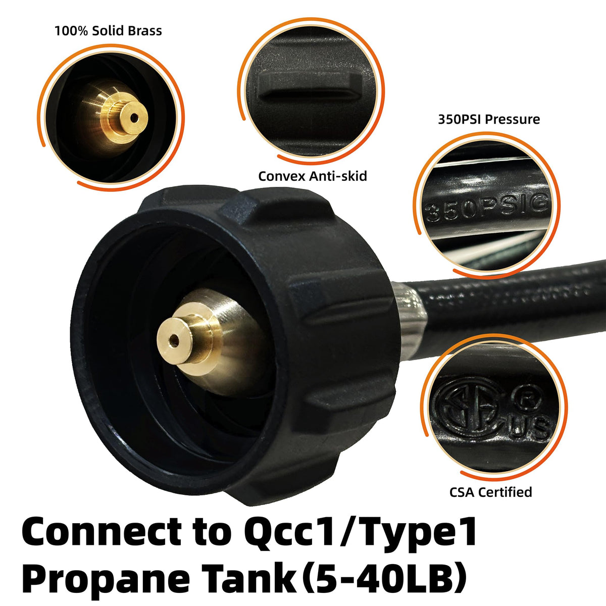 TT FLEX propane gauge on the hose helps monitor levels safely