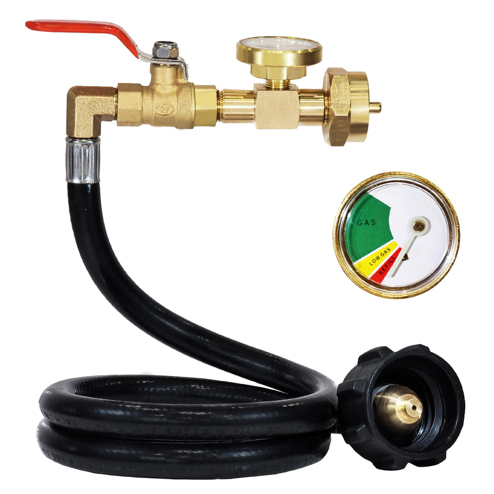 TT FLEX propane refill hose with glowing gauge needle for night readings