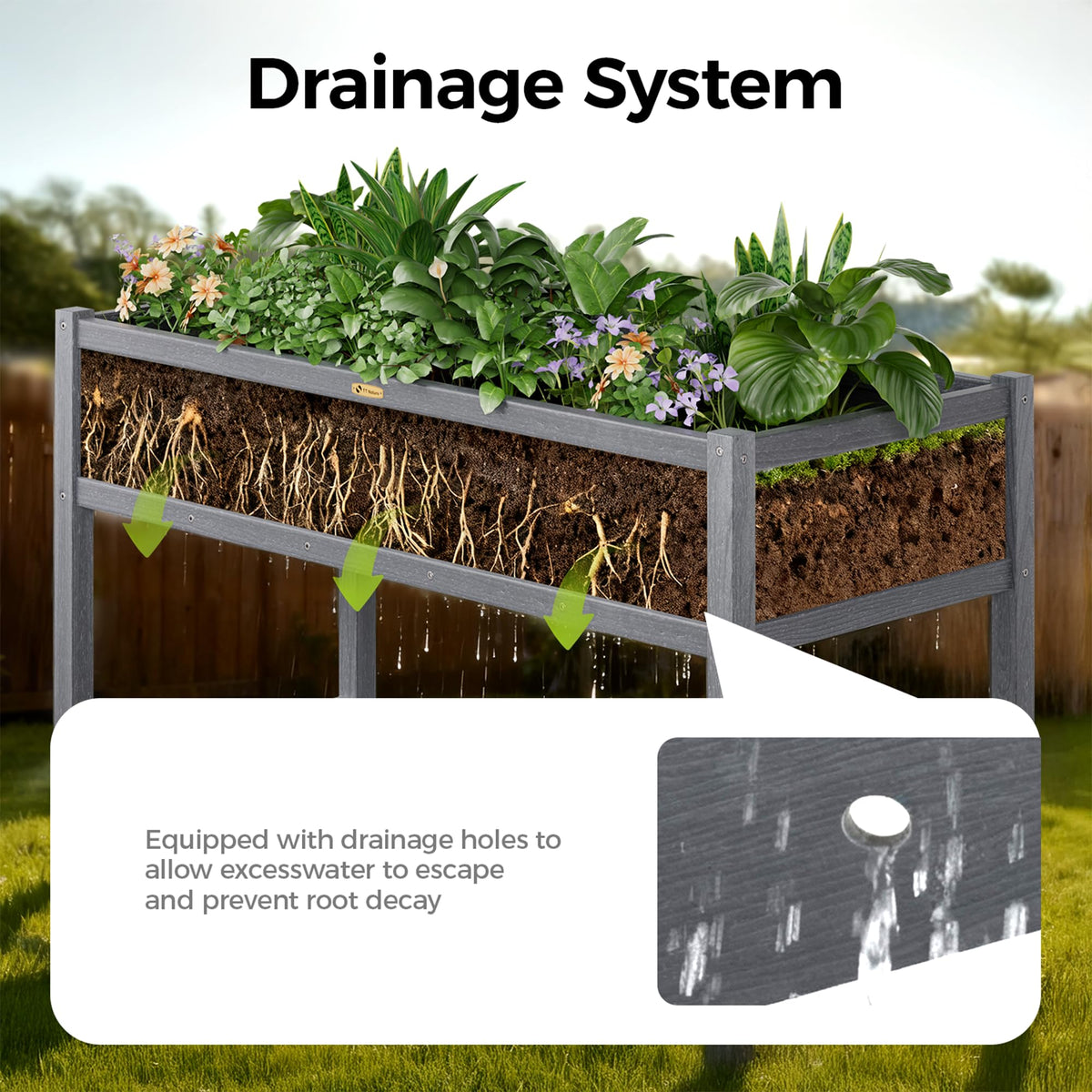 TT Nature HDPE raised bed with legs showing dimensions 47x22x30 inches.