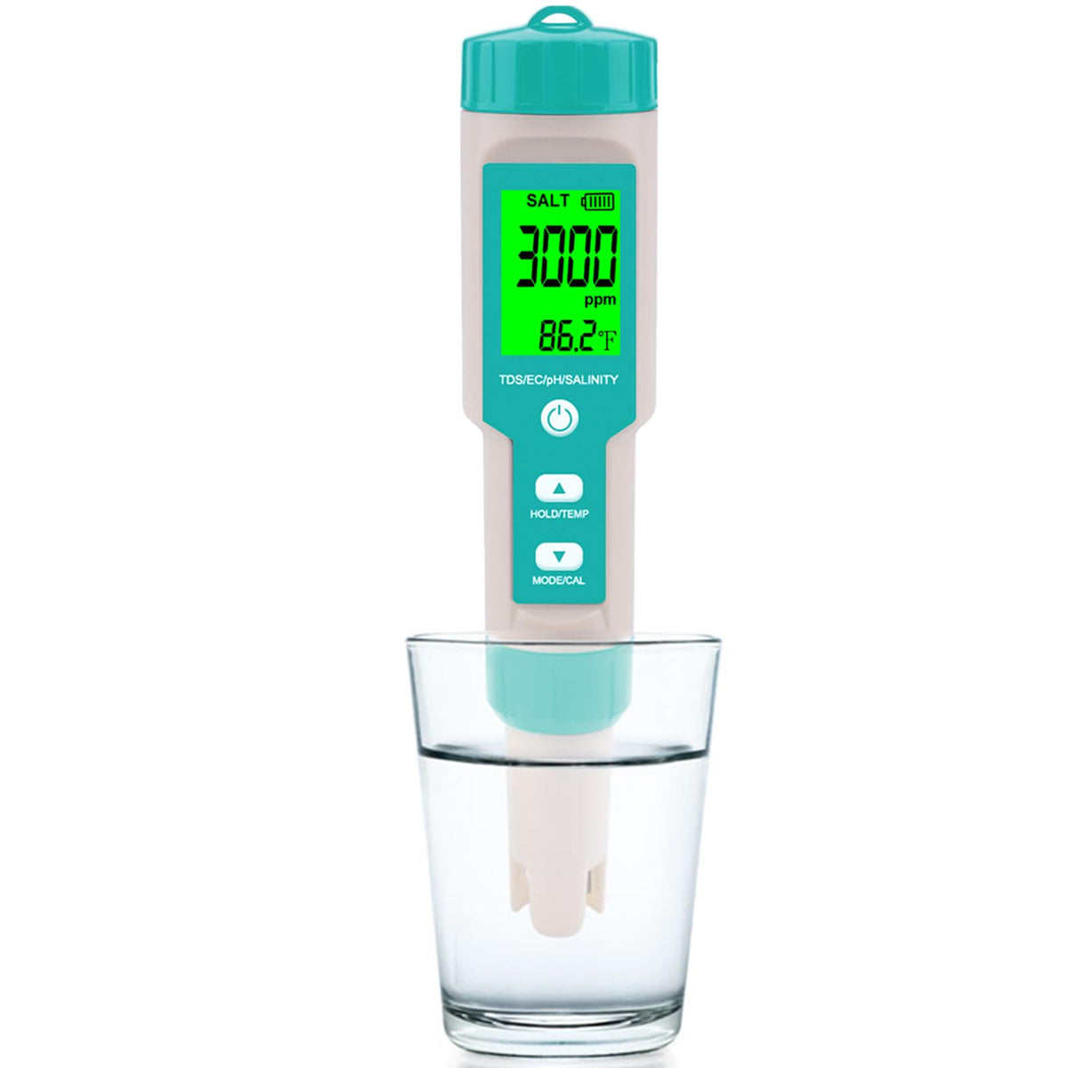 T TESTRUST pool salt tester front view for quick pool salinity readings.