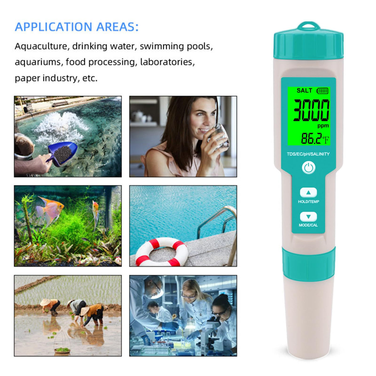 T TESTRUST temperature and salinity readouts support aquatic environments.