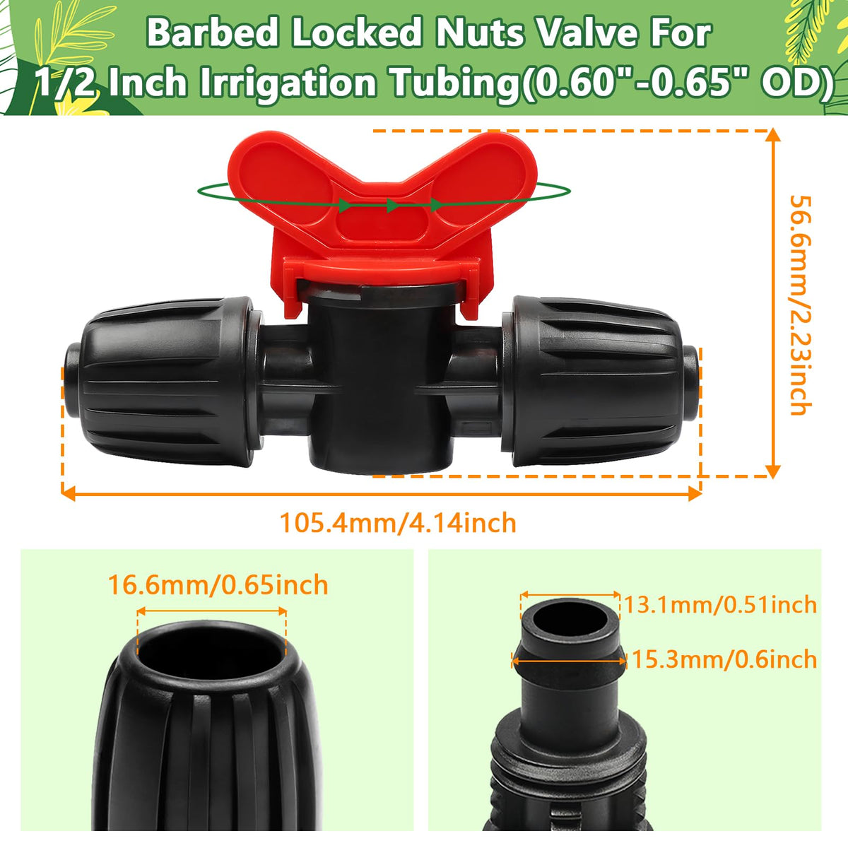 TTioDri barbed lock nut connectors ready to secure 1/2 inch tubing.