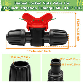TTioDri barbed lock nut connectors ready to secure 1/2 inch tubing.